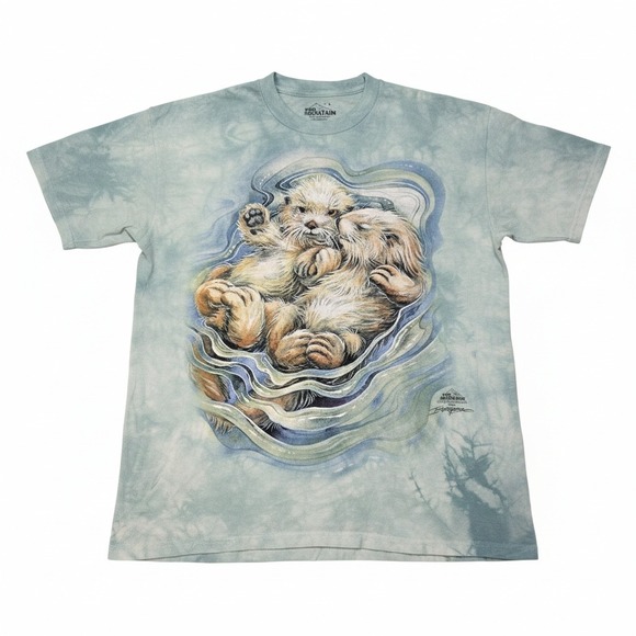 The Mountain Other - The Mountain Sea Otters Tie Dye T-Shirt Men's Large Jody Bergsma Art 2017 Teal